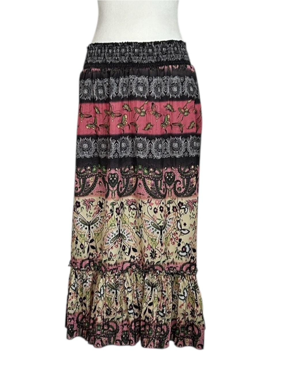 Y2K Vtg Baccini Tiered Floral Butterfly Boho Prairie Fairycore Festival Skirt PM